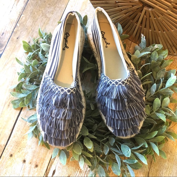 New! Boho Espadrille Slip On Blue & Ivory Stripes - Picture 5 of 8